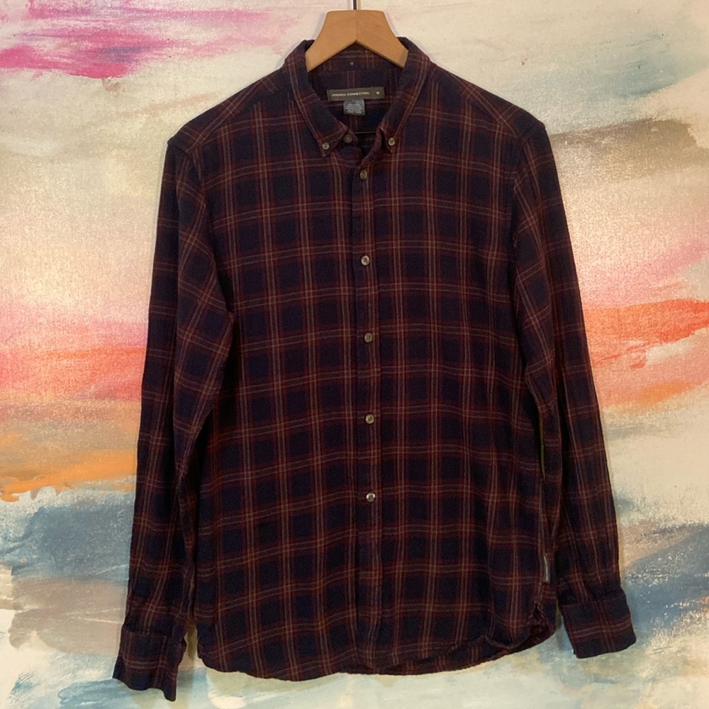 🔥EC🔥French Connection 100% Cotton Button Down Collar Flannel Shirt.